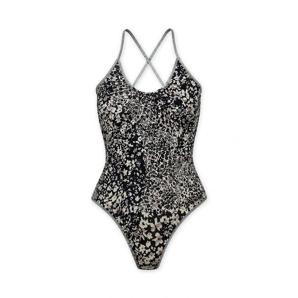 Free People Bodysuit Women Large Black Floral Strappy Tie Back Boho Fairycore